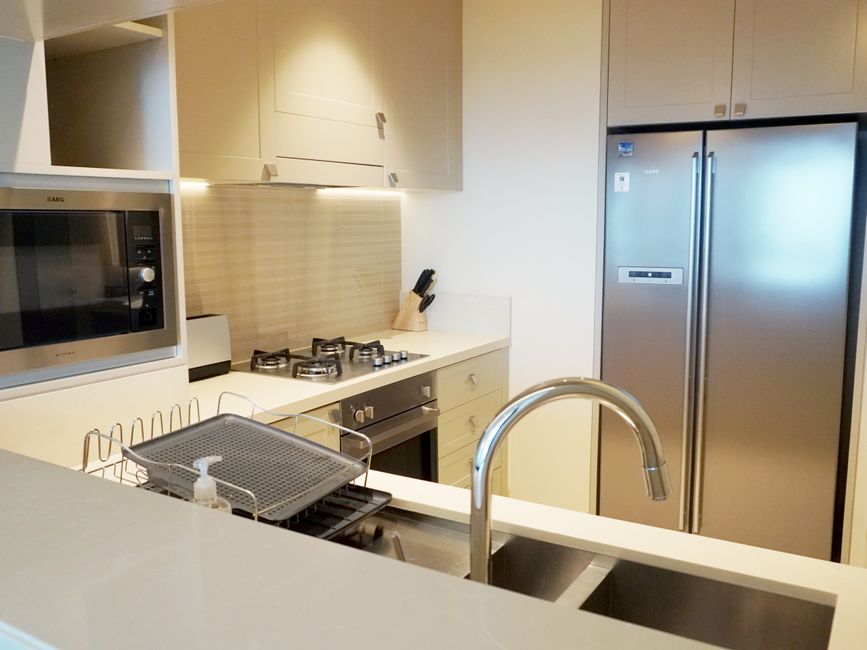 Integrated fridge freezer in kitchen